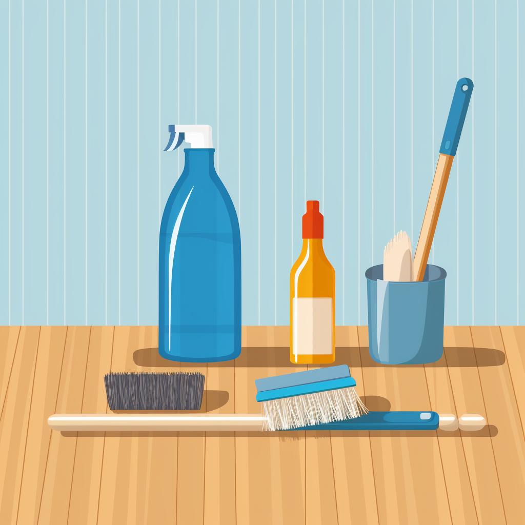 Cleaning tools laid out on a table