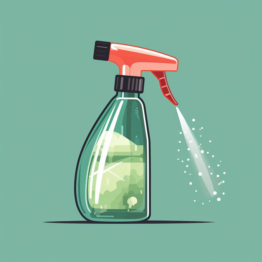 Spray bottle spraying hydrogen peroxide on a moldy surface